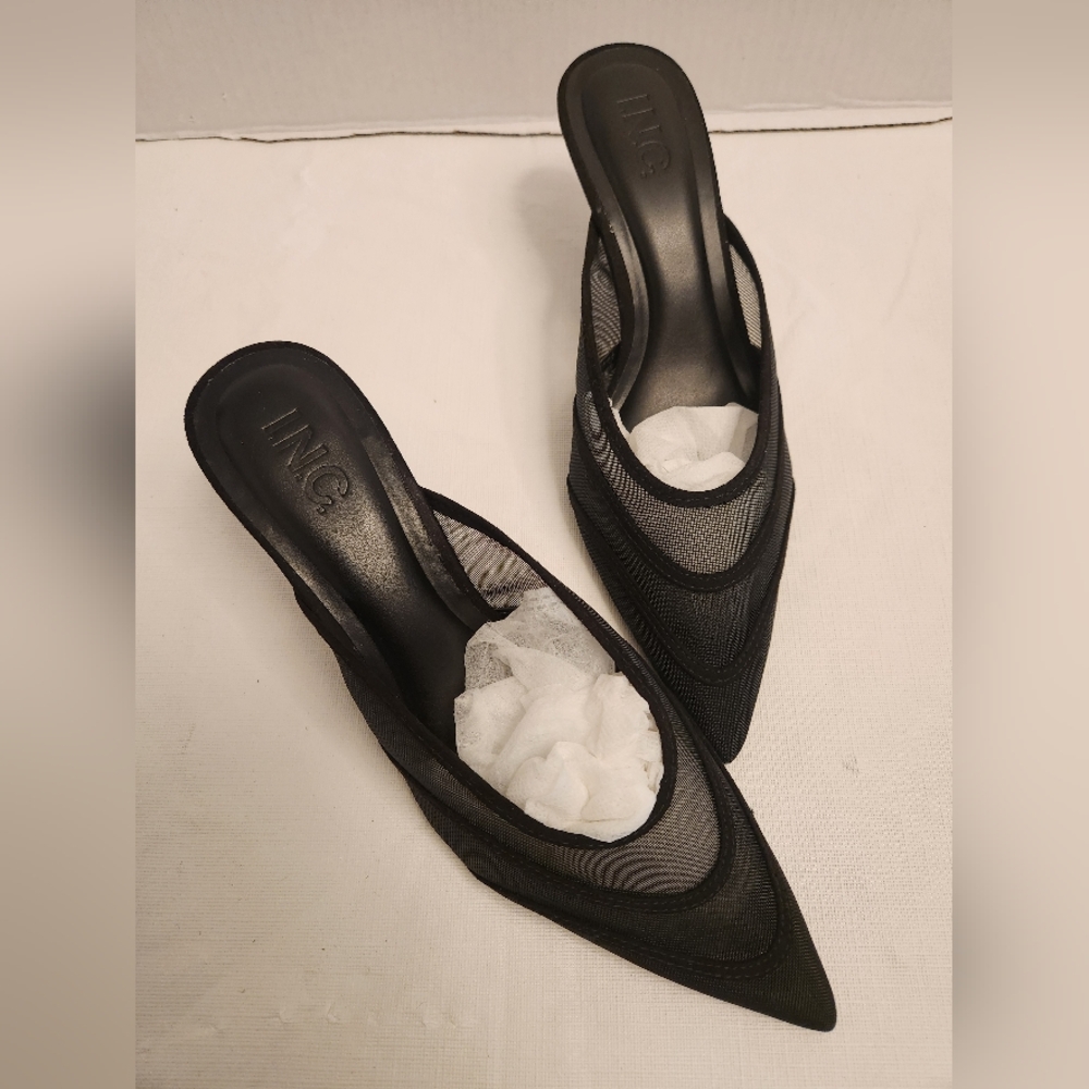 INC International Concepts Black Mesh Pointed Heels, 2in heels